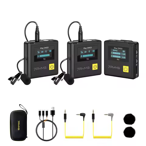 7RYMS iRay DW20 Wireless Lavalier Microphone, 2.4G Lapel Mic for Camera Phone Video Interview YouTub