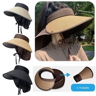 [SG SELLER] Women' Vior Hat Summer Outdoor  - Large Brim UV Protection Empty Top with Neck Cover