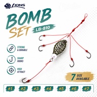 Bomb Spring Feeder 5 Hook Ready Tied (7 Size) Fishing Rig Umpan Mancing Dedak LIONS Bomb Set LB-810