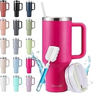 Temede Thermal Mug with Straw and Handle, 30 oz/0.9 L, Large Drinking Cup with Lid and Straw, Coffee