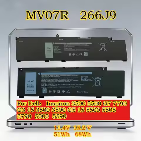MV07R 15.2V 68Wh 266J9 11.4V 4255mAh Laptop Battery for DELL Inspiron 3500 5500 G7 7790 G3 15 3590 G
