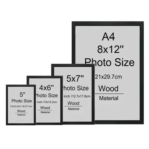 2PC Black Wood Photo Frame A4 5'' 4x6'' 5x7'' 8x12'' 13x18cm Poster Frame Dual Purpose Put and Hang 