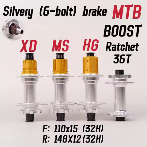 Silvery Bicycle Wheel Hub Sealed Bearing 6 BBolt Disc Brake J-Bend 32 Hole BOOST MTB Wheel Hub HG XD