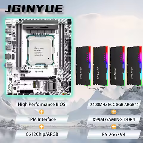 JGINYUE X99 Motherboard M-ATX combo E5 2667V4/2680V4/2643V4 8GB*4 2400MHz DDR4 ECC ARGB RAM kit bund