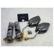 CLN mini carbon chrome threaded mirror variation package + universal army handgrip for Nmax, Aerox, 
