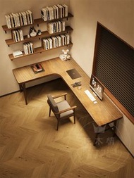 【香港包郵】💎官方推薦大陸廠家💎陽臺客廳實木轉角書桌書架7字型靠墻L型拐角辦公桌臺式電腦桌一體