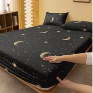 1pc Fashion Black Star & Moon Pattern Bed Skirt, Mattress Protector, Valentine's Heart Mattress Cove