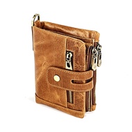 [COD] Amazon Hot Men's Leather Wallet rfid Crazy Horse Leather Zipper Wallet Women's Retro Multi-Functional Short Wallet