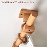 2023 Chinese Natural Wood Ceiling Curtain Rods For Windows With Wood Rings Single Curtain Bar For Ho