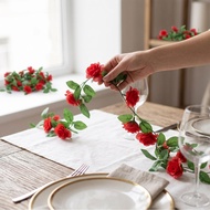 10pcs Artificial Red Rose Vine Garlands 7.55ft Bendable Silk Hanging with Natural Faux Leaves for Wa