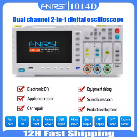 FNIRSI 1014D Digital Oscilloscope with Dual Input Signal Generator 7'' TFT LCD 1GSa/S Sample Rate De