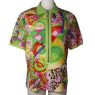 二手 Gianni VERSACE馬球衫，絲綢，義大利製造，黃綠色，女式。