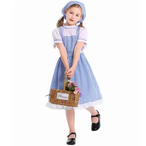 Preppy Style Dorothy Blue Dress Wizard of Oz Halloween Costume Girls Party Cosplay Shooting Outfit