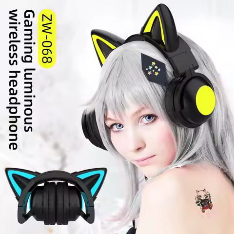 ZW068 Bluetooth Headphones LED light Cat Ears Headset Wireless Earphone Headphones Bluetooth Wireles