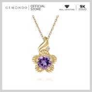Gemondo จี้ทองคำ 9K ประดับอเมทิสต์ (Amethyst) และเพชร (Diamond) ดีไซน์ดอกไม้ (ไม่รวมสร้อย)