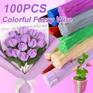 100PCS Fuzzy Wire Colorful Chenille Wires Fluffy Sticks DIY Craft Fuzzy Stems Twist Wire For Kids
