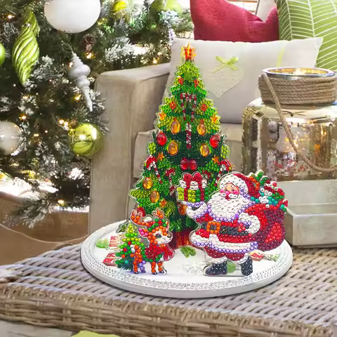 Christmas Diamond Art Table Decor Desktop Diamond Painting Ornament Kits Art Kits For Xmas Tree & Cl