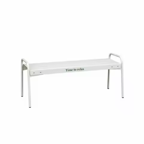 Slatted Iron Long Chair Long-Lasting Construction Outdoor Seating Bench Minimalist Design Weather-Re