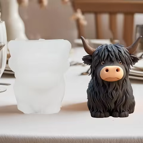 Alpine Cow Candle Mold - Epoxy Resin and Clay Handmade Silicone Mold, Richly Detailed Highland Cow D