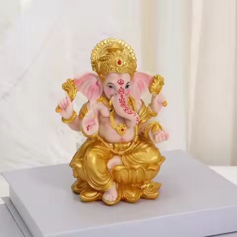 Resin Ganesha Statue Hindu Elephant God of Wisdom & Success Handcrafted Home Altar Decor for Diwali 