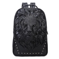 Personalized 3D Lion PU Leather Casual Laptop Backpack for Men Durable Travel Daypack (Black color)