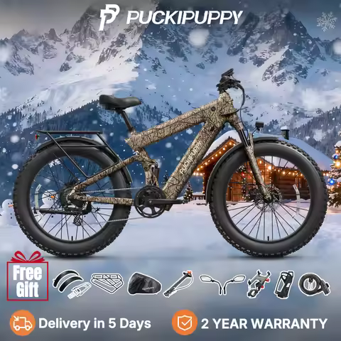 PUCKIPUPPY Bulldog Electric Bike 1350W 48V 30AH Dual Battery Ebike 26" Fat Tire 130 Miles Long Range