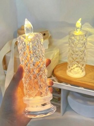 1個led電子蠟燭燈,帶有玫瑰圖案折射光霧影投影夜燈,專為生日婚禮裝飾展示而設計