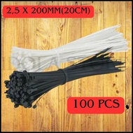 Cable ties 2.5x200mm White Black 1 Pack Contains 100 Pieces RaceNi Brand
