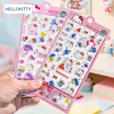 Kawaii Hello Kitty 3D Crystal Relief Stickers Rainy Day Theme Kitty Cat Decals Decor for Phone Case 