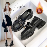 bata official store flat shoes Musim luruh tebal ditambah leafers hitam mewah baldu