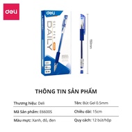 [SP mới] Hộp 12 Bút gel Nước Deli 6600S ngòi 0.5mm Đỏ tím xanh đen ( Tặng kèm giấy Note cao cấp)