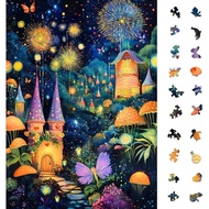 Wonderful Mushroom House Night Jigsaw Puzzles for Adults 1000 Pieces, Brain Challenging Shaped Puzzl