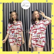 Card printed pajamas, batwing women's pajamas Shorts wear CNY 2023 super hot freesize under 57kg - l