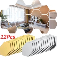 12Pcs Hexagonal Acrylic Mirror Wall Three-dimensional Effect Mirror Home Durable Decor Stickers