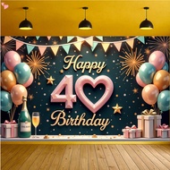 40th Birthday Decorations Banner, Balloon Fireworks Champagne Happy 40th Bday Decorations for Women,