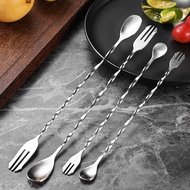 BA007 [Stainless Steel Bar Fork Spoon] Stainless Spoon Double-Headed Mixing Stick Stirring Mixer