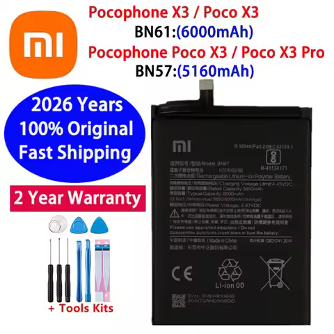 100% Original Xiao mi BN61 BN57 6000mAh Phone Battery For Xiaomi Pocophone X3 NFC Poco X3 Pro Replac