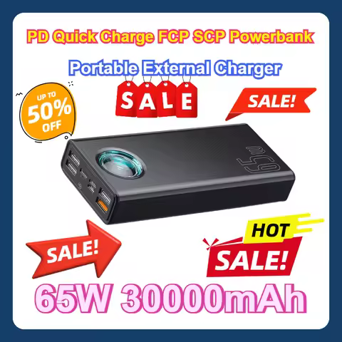 For Smartphone Laptop IPhone Tablet 65W Power Bank 30000mAh PD Quick Charge FCP SCP Powerbank Portab