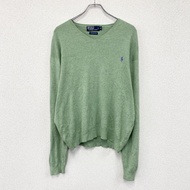 Ralph Lauren Polo 棉質針織毛衣，V 領，綠色，XL 碼，古著。