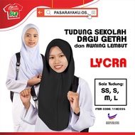 Tudung Sarung Sekolah Awning  Lembut 1Lapis | Dagu Getah 1Lapis  | Putih Nila dan Hitam | Material L