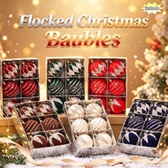 JUSTO Christmas Ball Ornaments, 6cm Glitter Accents Flocked Christmas Baubles,  Flocked Christmas Tr