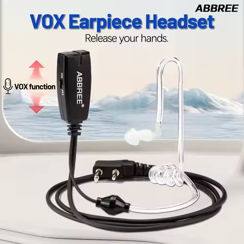 ABBREE Walkie Talkie Earpiece Air Acoustic Tube Headset VOX 2 Pin For Baofeng UV5R UV-32 DM-32 UV-5R