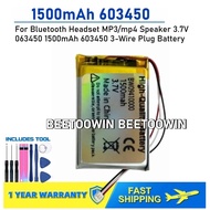 For Bluetooth Headset MP3/mp4 Speaker 3.7V 063450 1500mAh 3-Wire Plug 603450 Battery