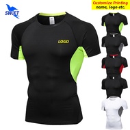 Customize LOGO Men's Running T-Shirts Quick Dry Compression Short Sleeve Tops Fitness Gym Jersey Elastic Sportswear Rashguard