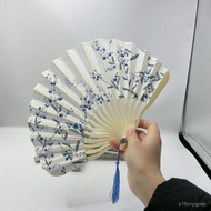 [Poetry Living Hall] Summer Fresh Cloth Fan Folding Antique Men Women Student Portable Shell Small
