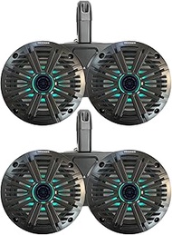 2 Pair (Qty 4) of Kicker 6.5" 2-Way 195 Watts Max Power Coaxial Marine Multicolor LED Speakers with Charcoal Salt Water Grilles, 6.5" Marine Tower Dual Speaker Enclosures (Pair) - Black