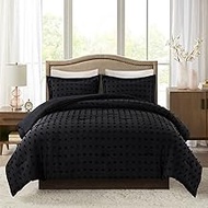 JML Queen Size Comforter Set, 3 Pieces Jacquard Tufted Dot Comforter Set with 2 Pillowcases - Soft Comfort Bedding Comforter Set All Season Home Bedroom,Black