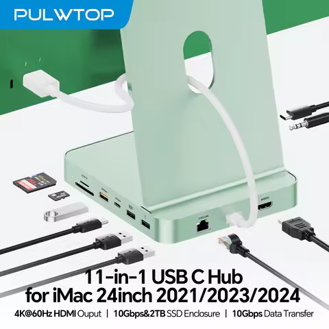 PULWTOP USB C Hub for iMac 24 Inch M1 M3 M4, Support M.2 SSD (NOT Included) with 4K H, 2.5G Ethernet