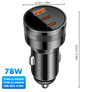 ชาร์จในรถ QC 3.0 Dual Type-c PD30W 78W Car Charger อะแดปเตอร์ชาร์จ USB type c คู่ ชาร์จเร็ว สําหรับ