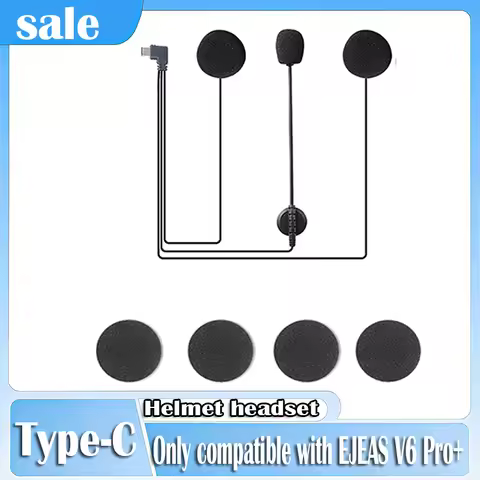 Type-C Intercom Headset Compatible with Ejeas V6 Pro + Microphone Speaker Motorcycle Helmet Intercom